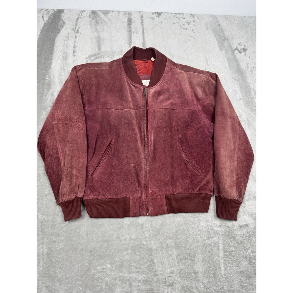Vintage 70s Red Suede Bomber Jacket Mens Medium Burgundy Leather Korea Retro 80s